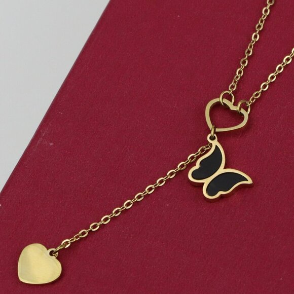 "Yellow Heart Pendant Necklace with Dangle Charm – Chic & Stylish Look, XPNL0365 - Picture 1 of 13